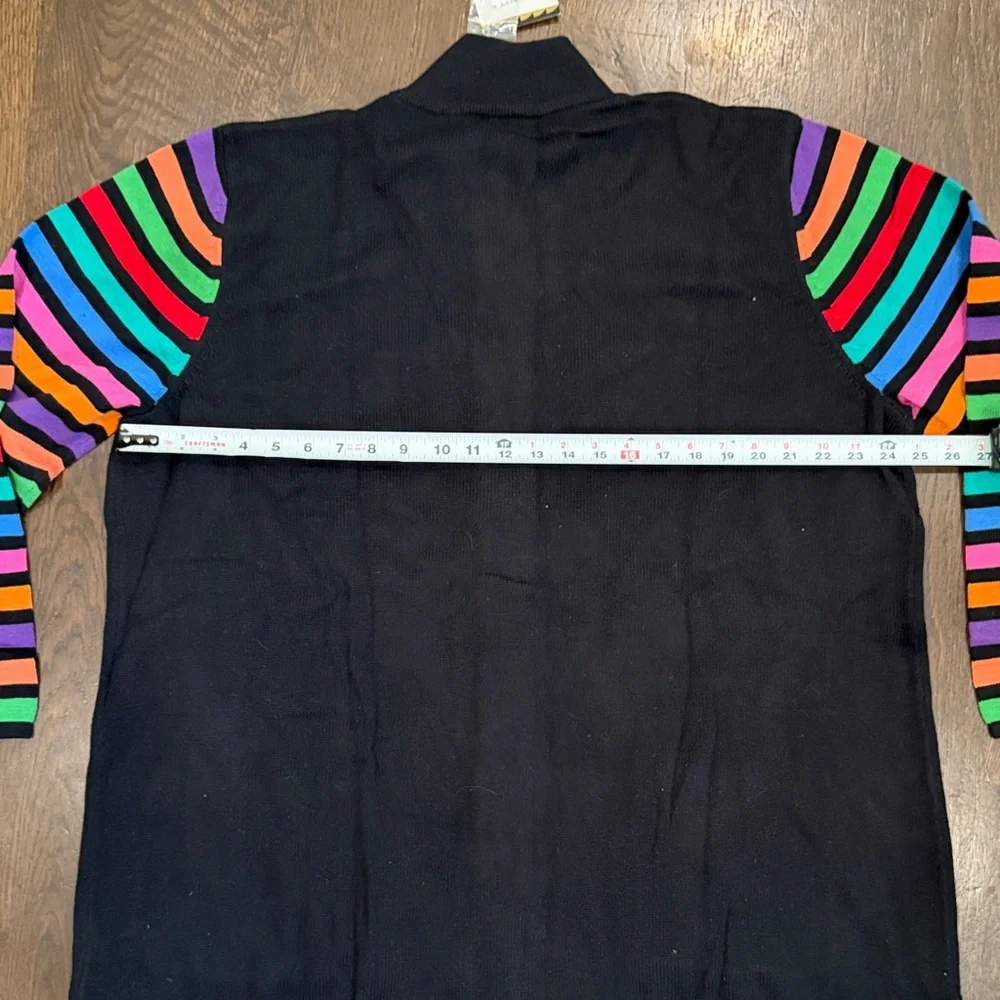 NWT Bob Mackie Black Duster Cardigan with Rainbow Sleeves and Colorful Buttons - Picture 6 of 8